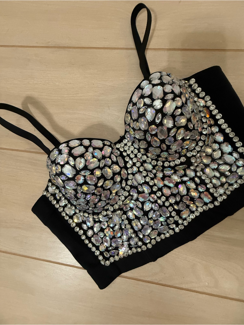 Black Jeweled Bustier Top with Iridescent Gems Large Corset